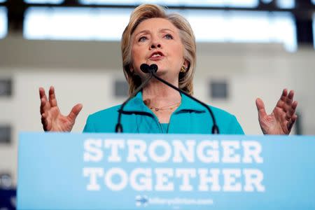 Democratic presidential nominee Hillary Clinton speaks at a rally at Truckee Meadows Community College in Reno, Nevada, August 25, 2016. REUTERS/Aaron P. Bernstein/File Photo