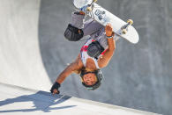 <p>Sky Brown from Great Britain during women's park skateboard at the Olympics at Ariake Urban Park, Tokyo, Japan on August 4, 2021. (Photo by Ulrik Pedersen/NurPhoto via Getty Images)</p> 