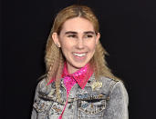 <p>Zosia Mamet's crimped '80s hair is so eye-catching, it's almost enough to distract you from the rhinestone peace sign and razor blade-covered denim jacket she's wearing, to say nothing of that very <a rel="nofollow noopener" href="http://cdn.playbuzz.com/cdn/d2014423-414f-4670-a868-22d8dc486f67/065ffaae-0e65-4dc0-8309-21aa4f4ef3d8.jpg" target="_blank" data-ylk="slk:Saturday Night Fever;elm:context_link;itc:0;sec:content-canvas" class="link "><em>Saturday Night Fever</em></a> polka dot top.</p>