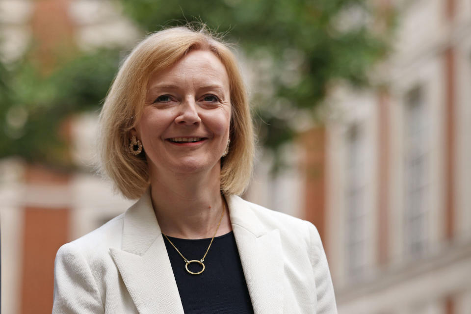 LONDON, ENGLAND - JULY 21:  Foreign Secretary Liz Truss arrives to attend a Tory Leadership hustings event on July 21, 2022 in London, England. Conservative MPs Rishi Sunak and Liz Truss became the final two candidates in the party leadership race after a vote in parliament yesterday. The two will attend a series of hustings around the country, making their case to Conservative Party members, who start casting votes for leader next month. (Photo by Dan Kitwood/Getty Images)