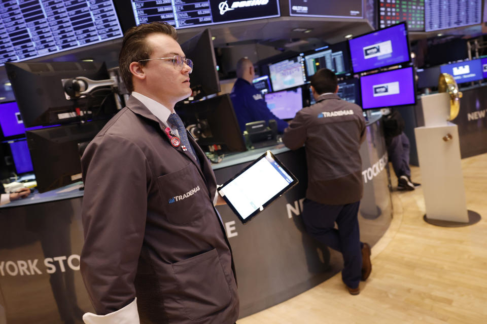 NEW YORK, NEW YORK - APRIL 29: Traders work on the floor of the New York Stock Exchange during morning trading on April 29, 2024 in New York City. Stocks opened high Monday morning amid a Federal Reserve rate decision and the monthly jobs report later this week. (Photo by Michael M. Santiago/Getty Images)