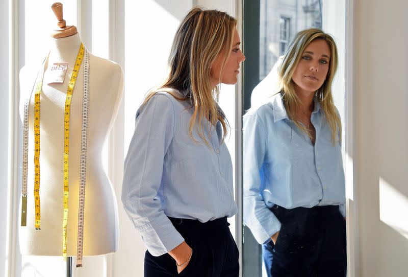 Knatchbull, Founder of The Deck, stands inside her new premises on Savile Row, the first shopfront tailors exclusively for women to open on the world famous street, renowned for its bespoke clothes making, in London