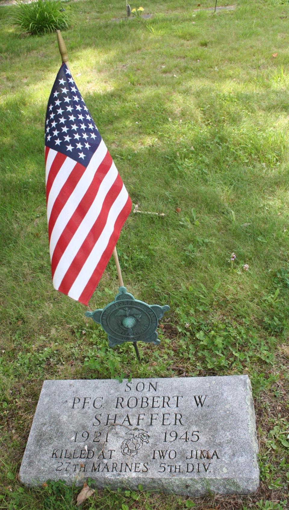 The grave of Pfc. Robert Shaffer notes he was killed at Iwo Jima.