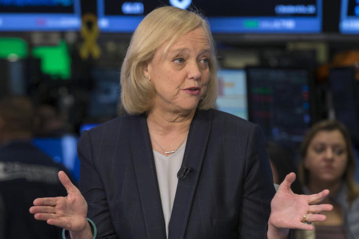 Meg Whitman, Chief Executive Officer of Hewlett-Packard gives an interview to CNBC on the floor of the New York Stock Exchange November 2, 2015. (REUTERS/Brendan McDermid)