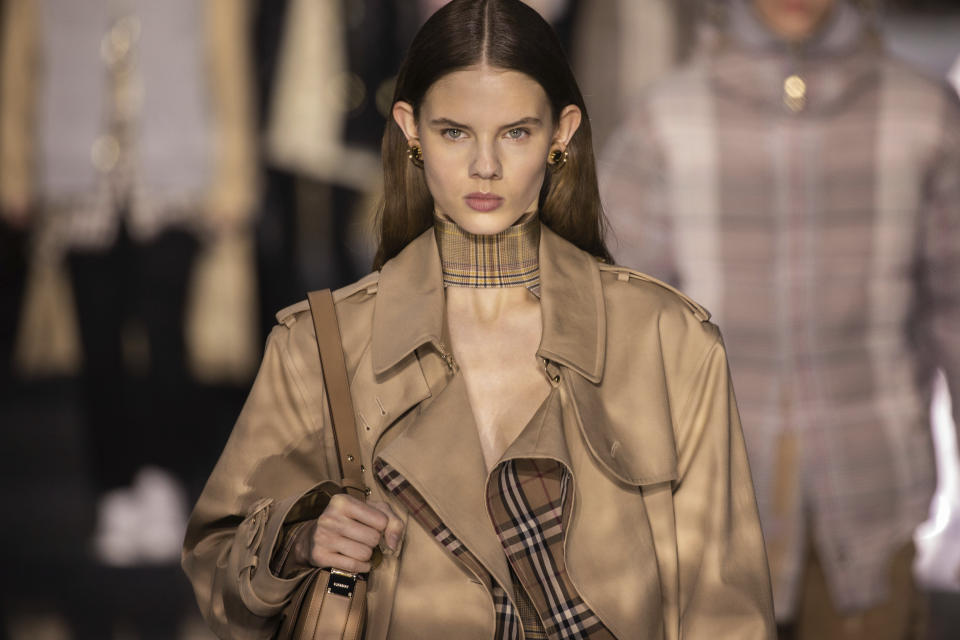 A model wears a creation by designer Burberry at the Autumn/Winter 2020 fashion week runway show in London, Monday, Feb. 17, 2020. (Photo by Vianney Le Caer/Invision/AP)