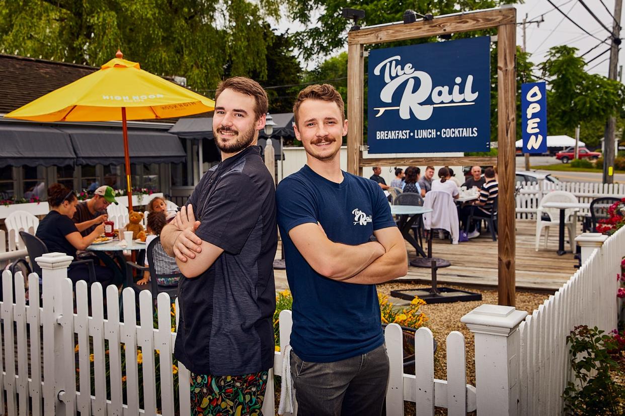 ORLEANS - 06/25/21 -- Chef of The Rail, Tyler, stands with with his brother and business partner, Cameron Hadfield, outside their breakfast and lunch restaurant. It is located near Nauset Beach and open seven days a week. Caroline Brodt/Cape Cod Times