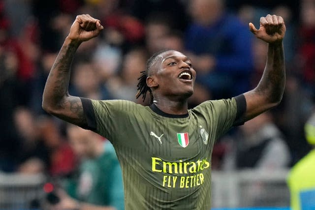 AC Milan’s Rafael Leao celebrates his goal 