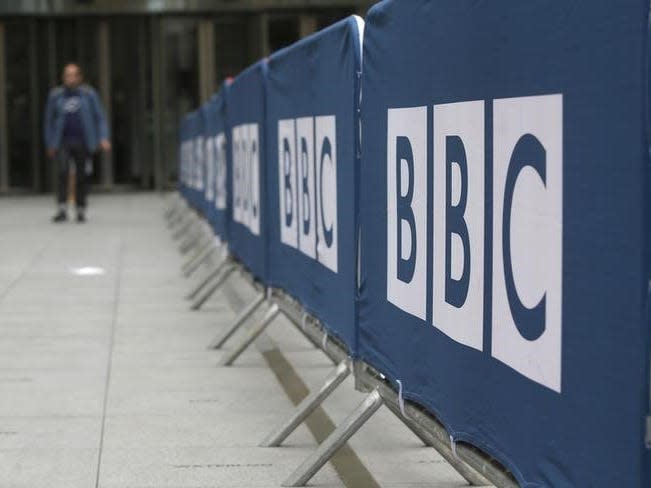 Barriers near to the main entrance of the BBC headquarters and studios in Portland Place, London, Britain, July 16, 2015.   REUTERS/Peter Nicholls 