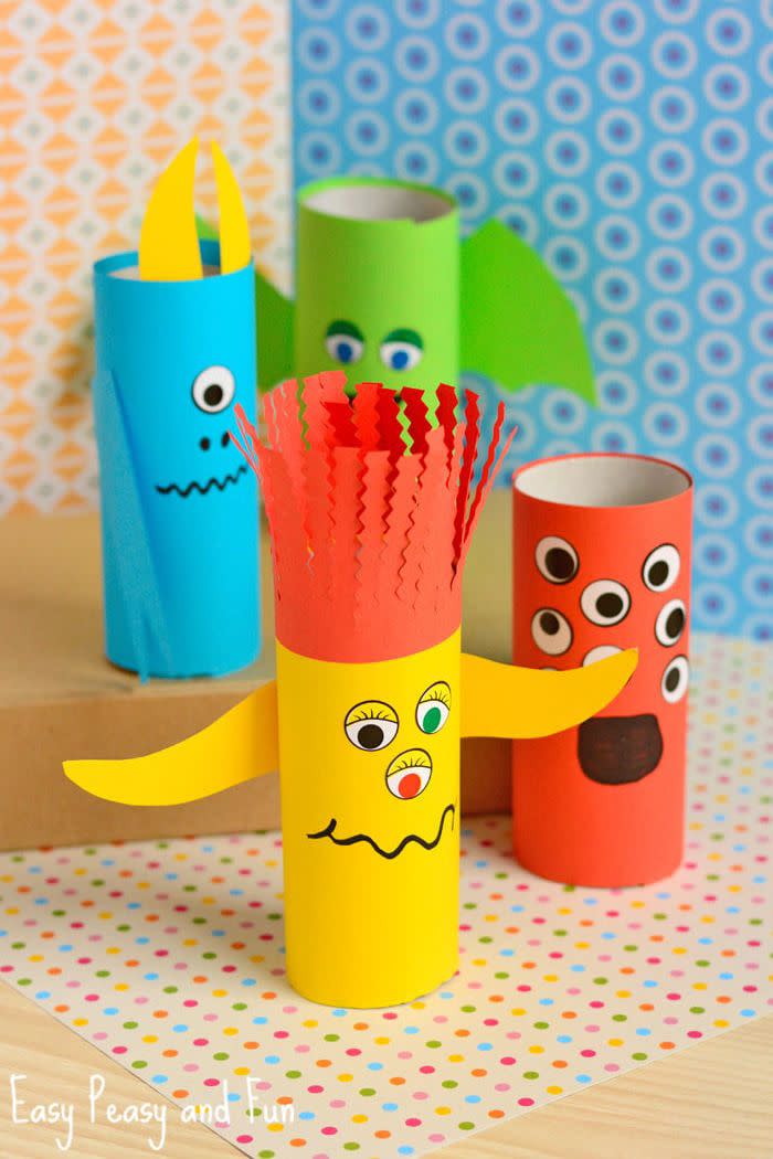 <p>Not all monsters have to be scary. To make these cuties, grab bright construction paper, toilet paper rolls, and glue. Bonus if you have stickers to up the "rawr" factor. </p><p><strong>Get the tutorial at <a href="https://www.easypeasyandfun.com/paper-roll-monsters/" rel="nofollow noopener" target="_blank" data-ylk="slk:Easy Peasy and Fun;elm:context_link;itc:0;sec:content-canvas" class="link ">Easy Peasy and Fun</a>.</strong></p>