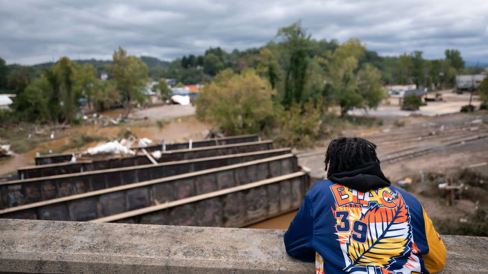 A people's video looks at the storm damage at Biltmore Village after Hurricane Helene on September 28, 2024 in Asheville, North Carolina. -Sean Rayford/Getty Images