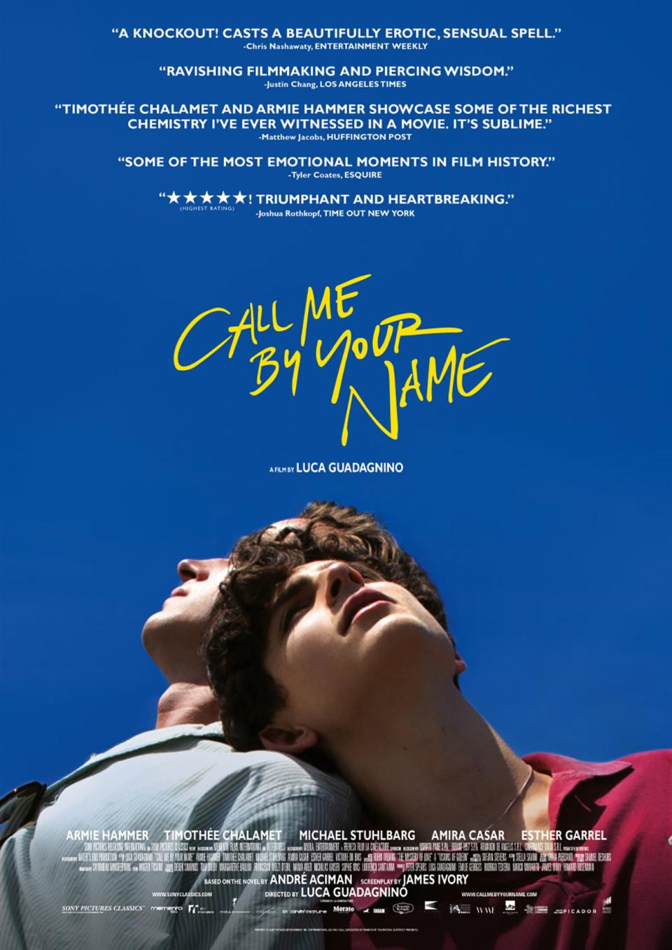 CALL ME BY YOUR NAME, US poster, from left: Armie Hammer, Timothee Chalamet, 2017. © Sony Pictures Classics /Courtesy Everett Collection