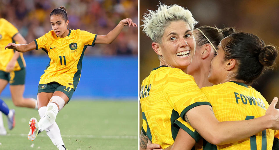 These images show Mary Fowler and her Matildas teammates.