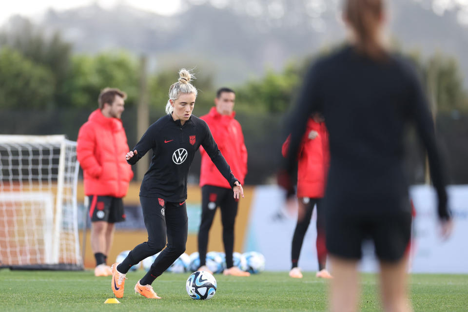 Kristie Mewis controls the ball during a USWNT training session ahead of the FIFA Women’s World Cup at Bay City Park in Auckland, New Zealand, on July 12, 2023.<span class="copyright">Fiona Goodall—FIFA/Getty Images</span>