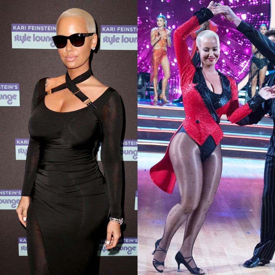 <p>It didn't take long for the model to notice the physical benefits of joining the <em>DWTS </em>cast during season 21 in 2016. “I feel like I’m getting super toned,” she explained on her <a href="https://www.stitcher.com/podcast/entercom/loveline-with-amber-rose/e/48044186" rel="nofollow noopener" target="_blank" data-ylk="slk:Loveline With Amber Rose;elm:context_link;itc:0;sec:content-canvas" class="link ">Loveline With Amber Rose</a> podcast. “I feel like I’ve lost probably 10 lbs., maybe 8 lbs. already. It’s serious.” Amber says she worked with her partner Maksim Chmerkovskiy four to five hours a day.</p>