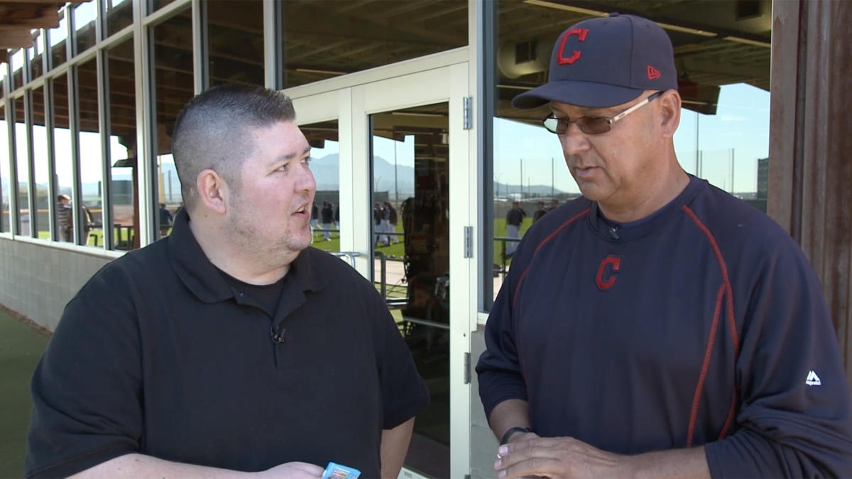 Opening 25-year-old baseball cards with Indians manager Terry Francona