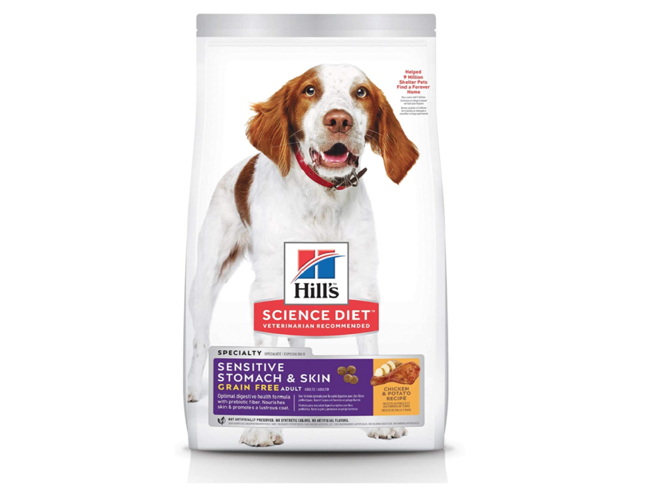 Hill's Science Diet Adult Sensitive Stomach & Skin Grain Free Chicken & Potato Recipe Dry Dog Food, 24 lb Bag. Image via Amazon