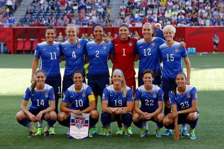 Jun 12, 2015; Winnipeg, Manitoba, CAN; The United States poses for a team photo before their game against Sweden in a Group D soccer match in the 2015 FIFA women's World Cup at Winnipeg Stadium. The game ended in a draw 0-0. Mandatory Credit: Bruce Fedyck-USA TODAY Sports