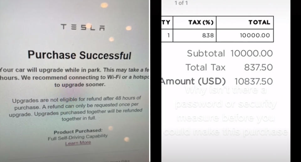 The confirmation email from Tesla and the receipt.