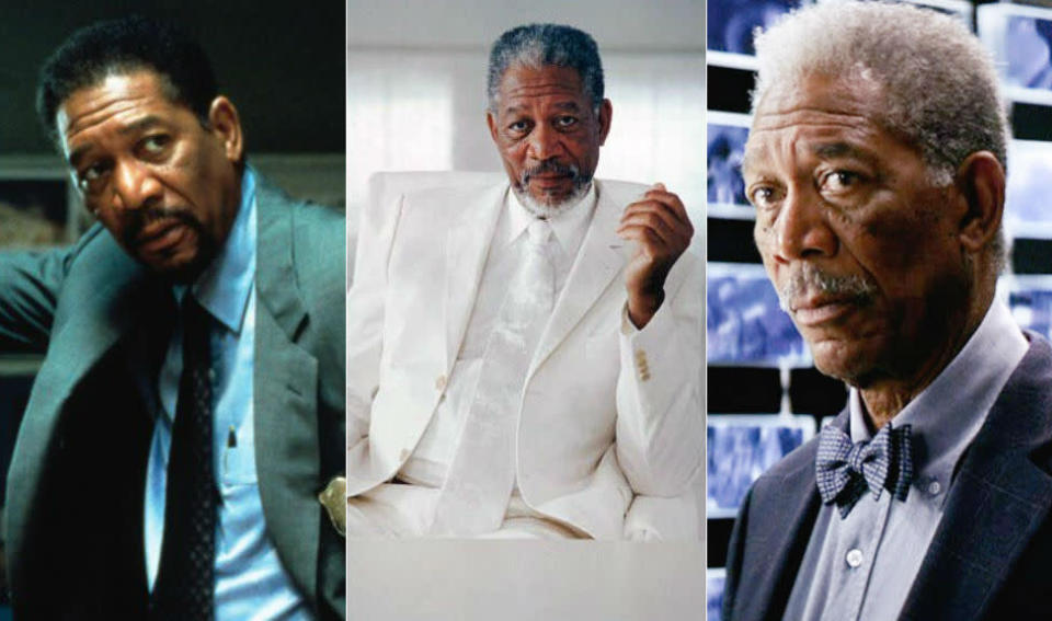 Morgan Freeman já repetiu três papéis em filmes diferentes. Ele interpretou Alex Cross em ‘Beijos que Matam’ e ‘Na Teia da Aranha’; Deus em ‘Todo Poderoso’ e em ‘A Volta do Todo Poderoso’; e Lucius Fox em ‘Batman Begins’ e ‘Batman: O Cavaleiro das Trevas’. (Divulgação)