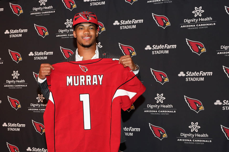 TEMPE, ARIZONA - APRIL 26: Quarterback Kyler Murray of the Arizona Cardinals poses during a press conference at the Dignity Health Arizona Cardinals Training Center on April 26, 2019 in Tempe, Arizona. Murray was the first pick overall by the Arizona Cardinals in the 2019 NFL Draft. (Photo by Christian Petersen/Getty Images)