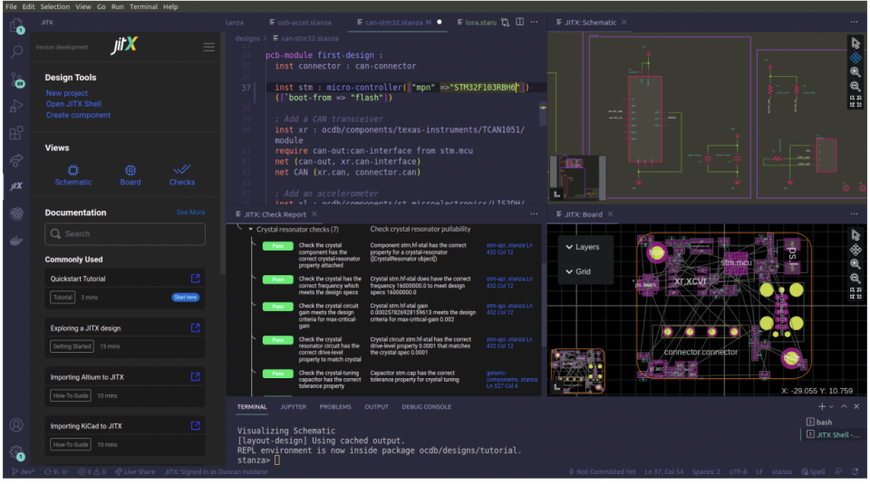 Jitx coding screen where engineers describe what the circuit board will look like in code.