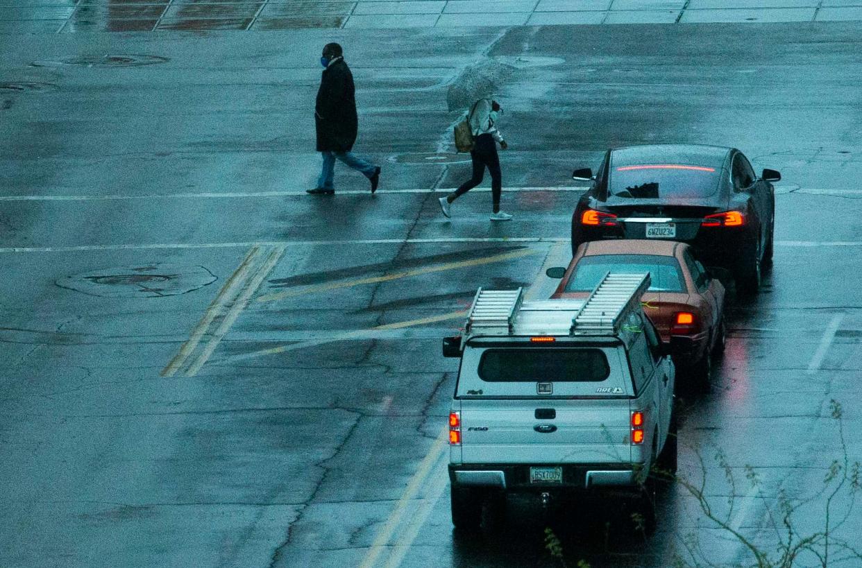 A winter storm hits Arizona, bringing rain and hail in the Phoenix area on Jan. 25, 2021.