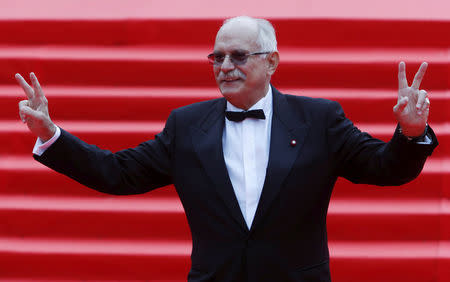 FILE PHOTO: Russian Director Nikita Mikhalkov gestures during the opening ceremony of the 37th International Film Festival in Moscow, Russia June 19, 2015. REUTERS/Sergei Karpukhin/File Photo