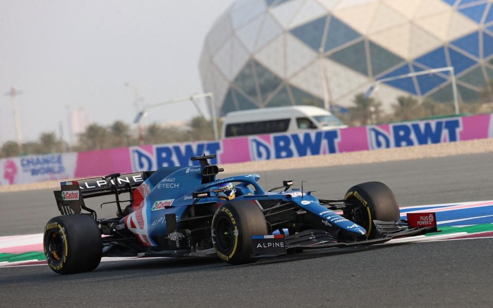 Alpine's Spanish driver Fernando Alonso drives during the third practice session ahead of the Qatari Formula One Grand Prix at the Losail International Circuit, on the outskirts of the capital city of Doha, on November 20, 2021 - AFP