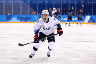 <p>Jocelyne Lamoureux #17 of the United States in action during the Women’s Ice Hockey Preliminary Round – Group A game against Finland on day two of the PyeongChang 2018 Winter Olympic Games at Kwandong Hockey Centre on February 11, 2018 in Gangneung, South Korea. (Photo by Bruce Bennett/Getty Images) </p>