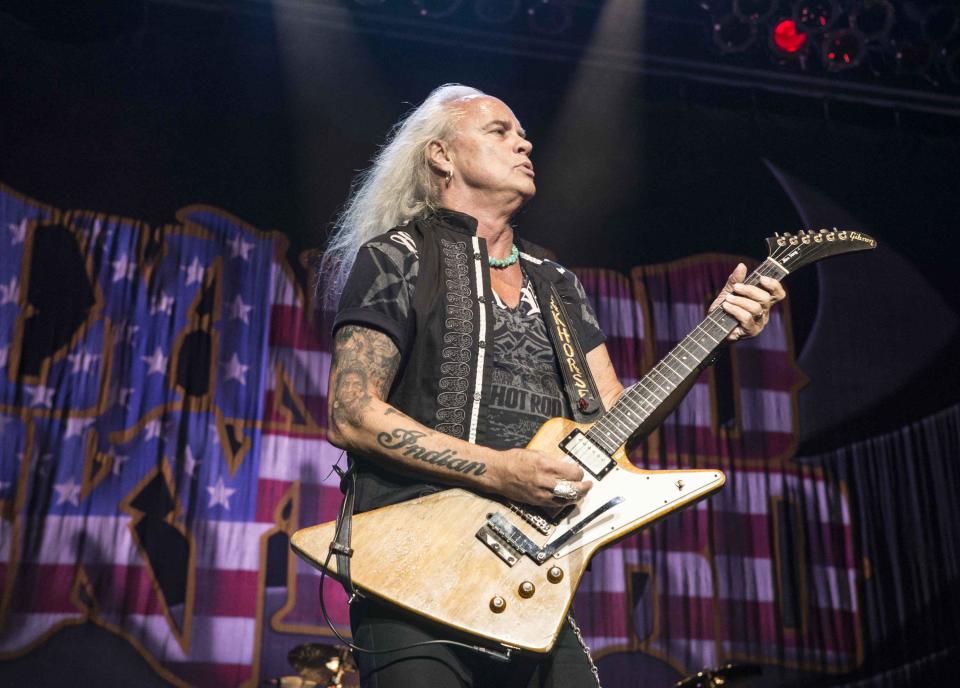 Rickey Medlocke played drums with an early version of Lynyrd Skynyrd, then formed Blackfoot. He is back in Skynyrd as a guitarist and Blackfoot is now a five-piece band out of South Carolina.