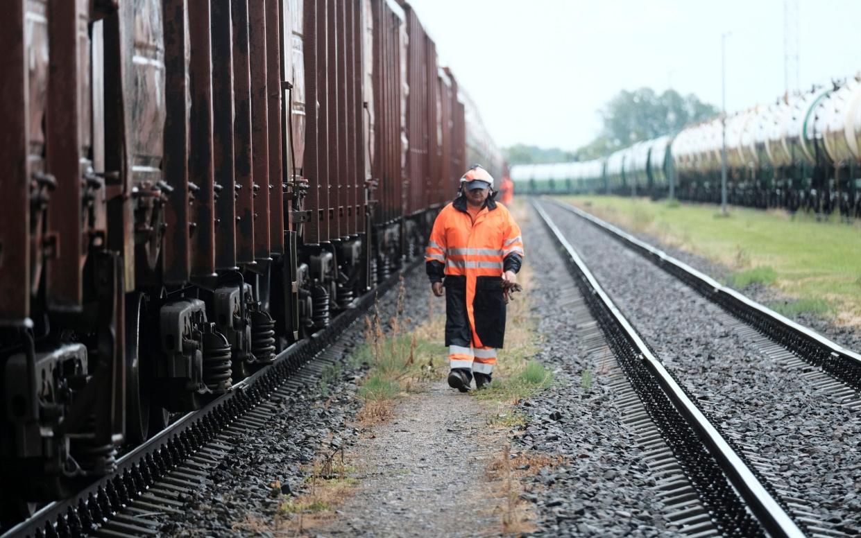 A freight train at the border railway station Kybartai - Valda Kalnina/EPA-EFE/Shutterstock