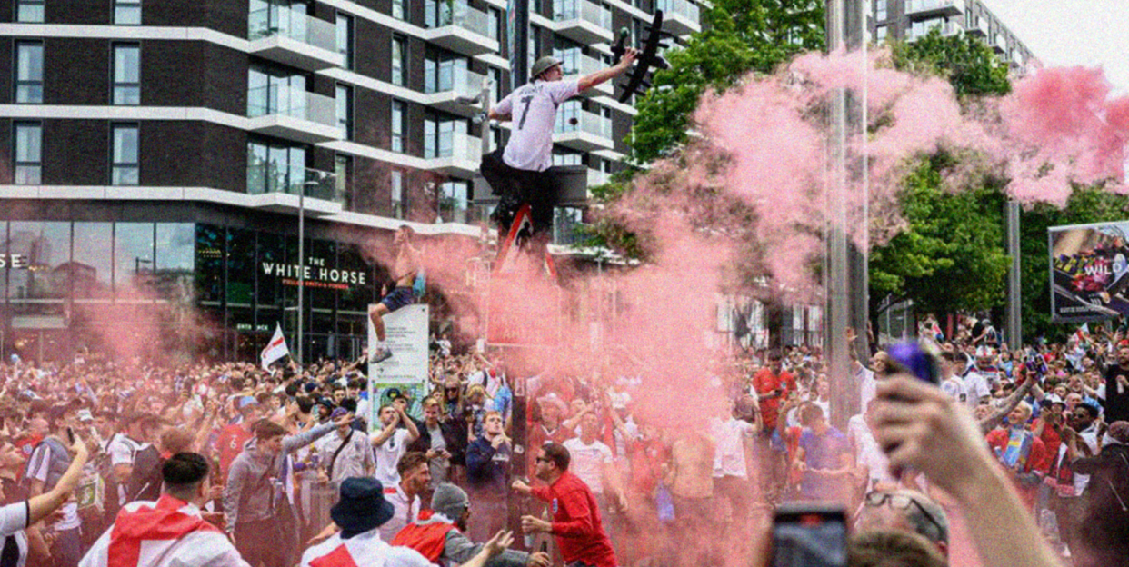 england fans gather outside of the stadium prior the uefa euro 2020 championship final between italy and england at wembley stadium on july 11 2021 in london, england