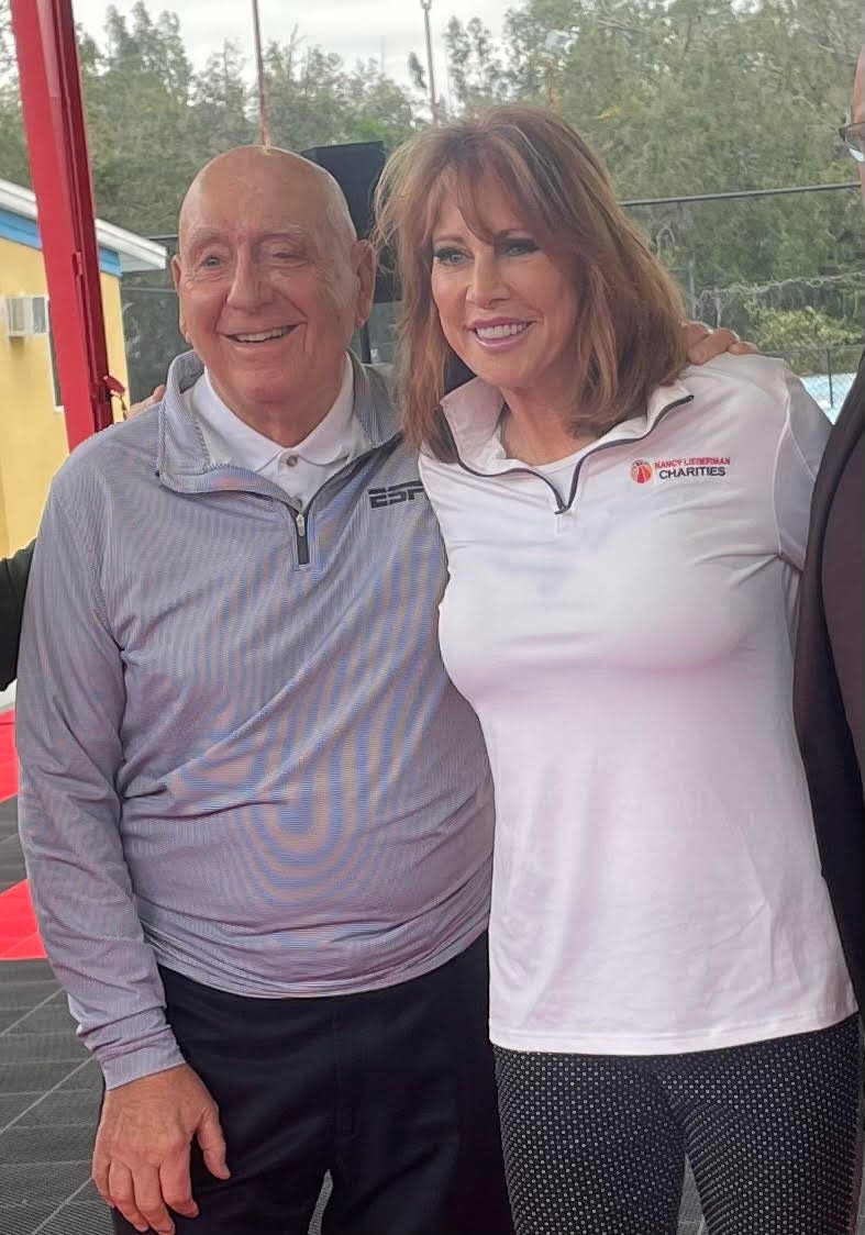 Dick Vitale and Nancy Lieberman at the January dedication of a Vitale Dream Court at the Lee Wetherington Boys & Girls Club.
(Credit: Staff photo / Doug Fernandes)