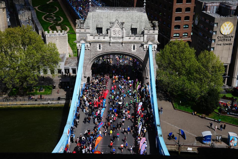 The London Marathon crosses Tower Bridge (Aaron Chown/PA Wire)
