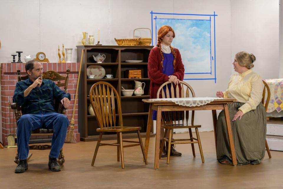 Joe Harding, Ella Noblitt and Rachel Ray rehearse for "Anne of Green Gables" on Thursday, January 25, 2024 at Encore Theatre in Tulare.