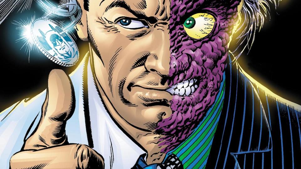 Two-Face flipping coin DC Comics artwork