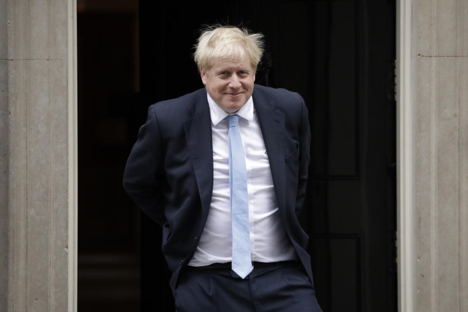 Boris Johnson outside 10 Downing Street earlier today. (AP Photo/Matt Dunham)