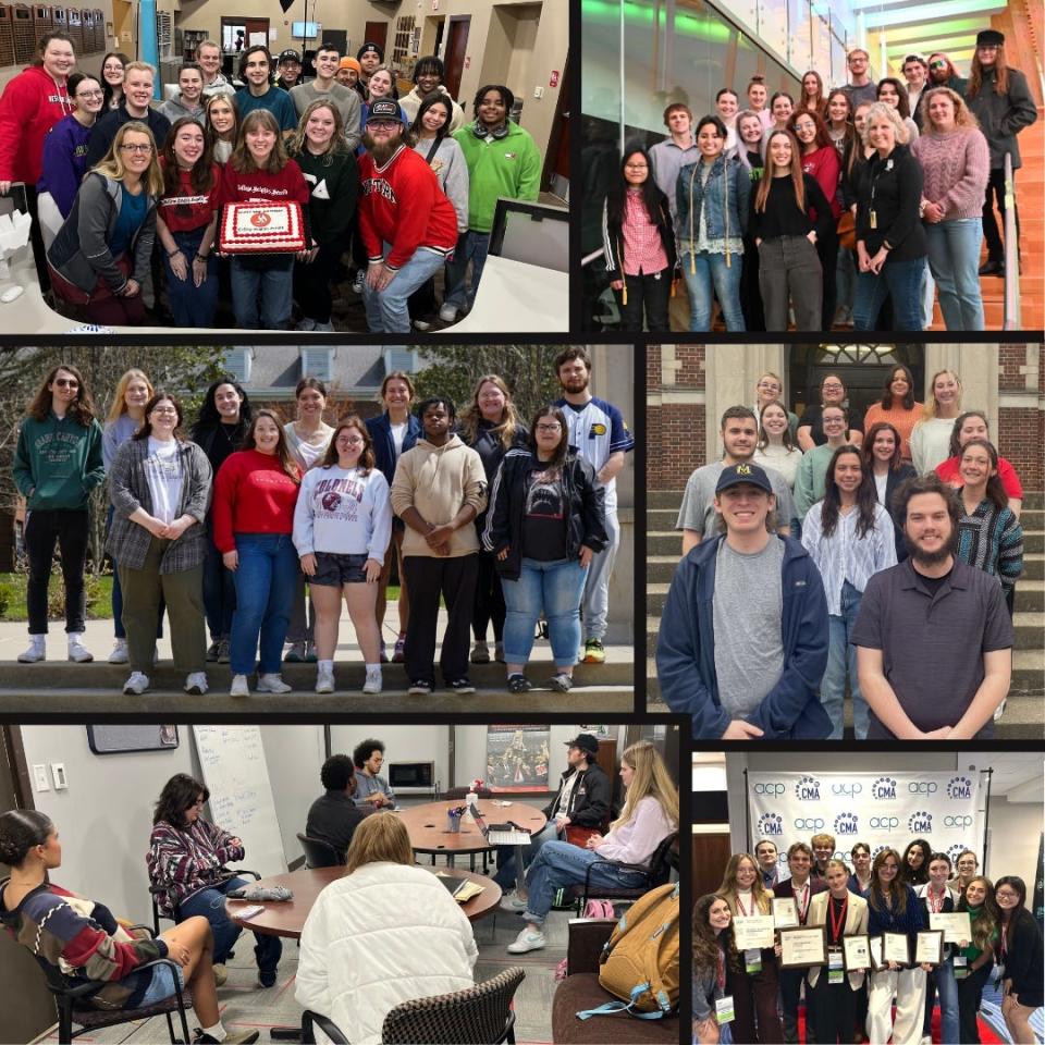 Staff photos from participating student newsrooms. Top row, L-R: College Heights Herald Staff, The Northerner staff. Middle row, L-R: Eastern Progress staff, The Murray State News staff. Bottom row, L-R: The Louisville Cardinal staff, Kentucky Kernel staff. No photo was available for the Thorobred News.