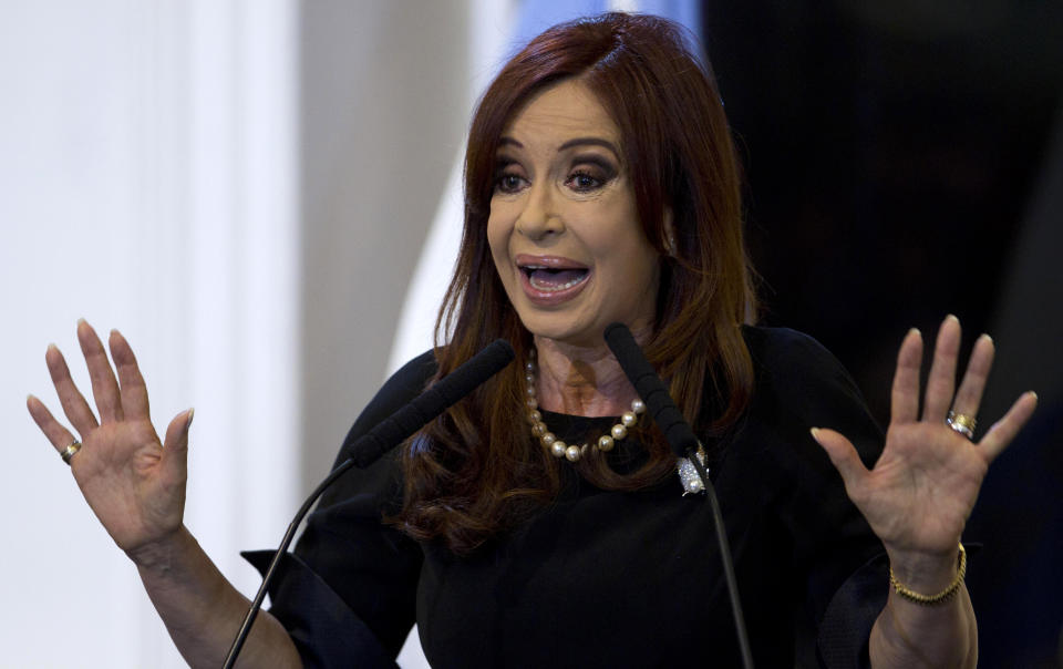 Argentina's President Cristina Fernandez speaks after signing into law the takeover of the YPF oil company in Buenos Aires, Argentina, Friday, May 4, 2012. Fernandez signed into law her expropriation of Spanish-owned Repsol's controlling stake in her country's privatized state energy company. (AP Photo/Natacha Pisarenko)