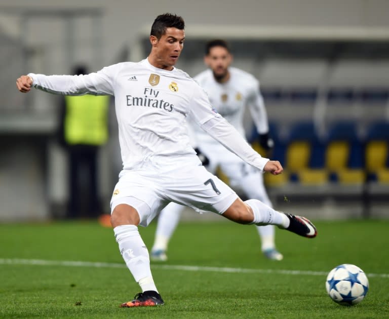 Real Madrid's forward Cristiano Ronaldo scored twice during a UEFA Champions League match against Shakhtar Donetsk in Lviv on November 25, 2015