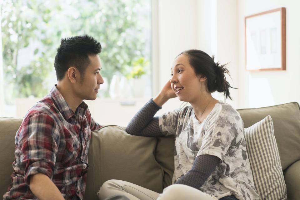Good communication is key to healthy long-term relationships. <a href="https://www.gettyimages.com/detail/photo/couple-talking-on-sofa-in-living-room-royalty-free-image/573103271" rel="nofollow noopener" target="_blank" data-ylk="slk:JGI/Tom Grill/Tetra Images via Getty Images;elm:context_link;itc:0;sec:content-canvas" class="link ">JGI/Tom Grill/Tetra Images via Getty Images</a>