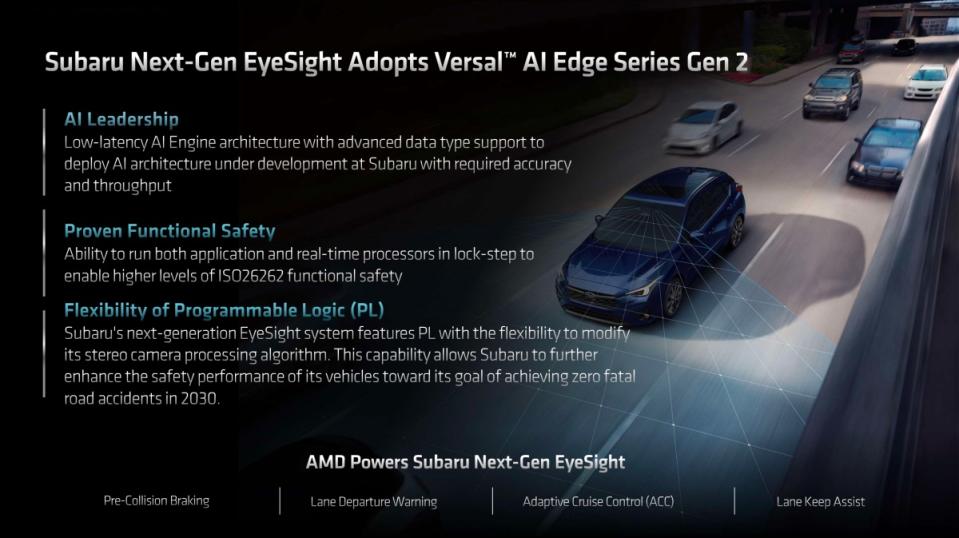 ▲率先與Subaru合作導入此系列晶片，應用在其下一代「EyeSight」ADAS車輛電腦視覺系統，藉此提供自動化巡航控制、車道維持輔助，以及預判碰撞煞車機制等應用功能