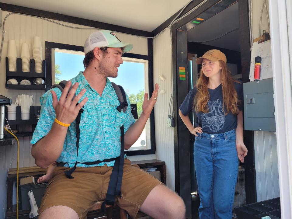 Owners of the mobile coffee shop "Cool Beans," Andrew and Becca Rule, opened the business in April in the parking lot of 100 S. Navy Blvd., a derelict gas station.  They rent space from the property owner and say business has been good along the busy road leading to the main gate of NAS Pensacola. Escambia County wants owners along the thoroughfare to bring their properties up to code  to help with blight. They hope to attract more businesses and improve the appearance of the area.