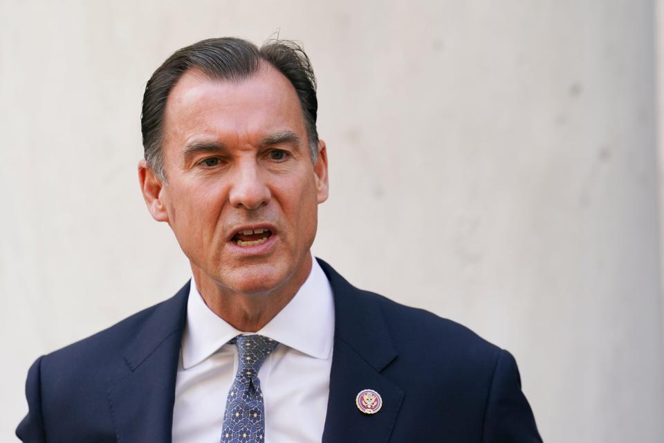 U.S. Rep. Tom Suozzi, D-N.Y., speaks during a news conference outside the USPS Jamaica station, Tuesday, Aug. 18, 2020, in the Queens borough of New York.