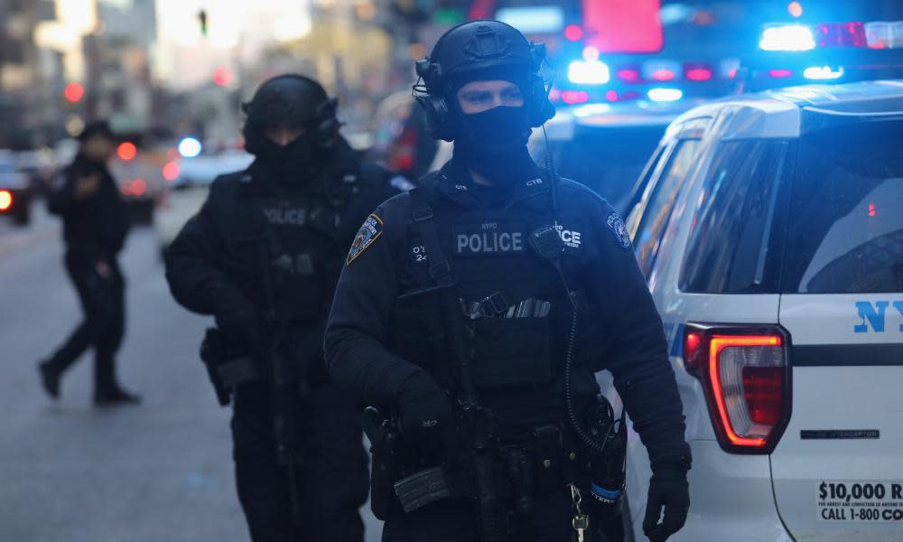 Police on 42nd Street in Manhattan shortly after an explosion on Monday