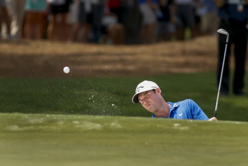 Grayson Murray hits out of a sandtrap on the fifth hole during the final round of the 2017 PGA Championship at the Quail Hollow Club in Charlotte, North Carolina on August 13, 2017. Photo by Nell Redmond/UPI