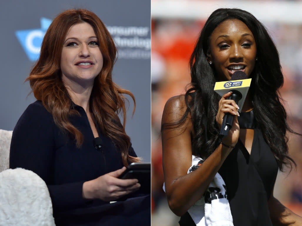 Rachel Nichols (left) was recorded complaining about the promotion of Maria Taylor (right) (Getty)