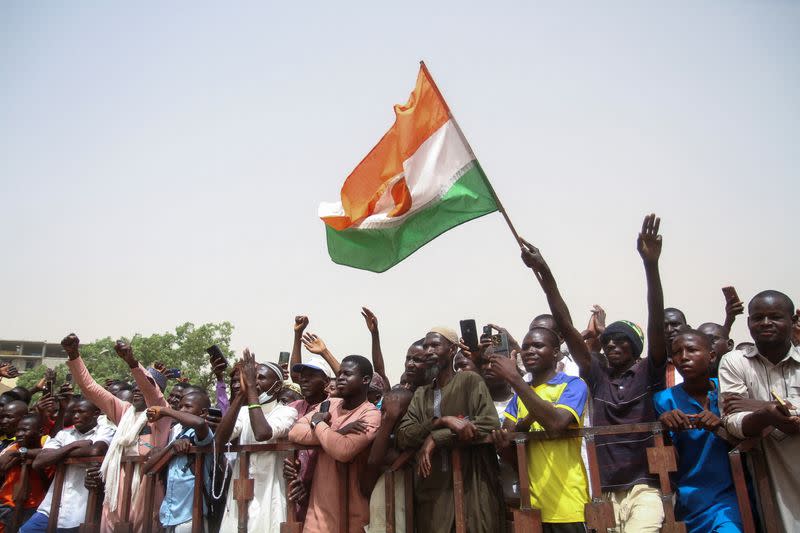 FILE PHOTO: Nigeriens demonstrate to protest against the U.S. military presence in Niamey