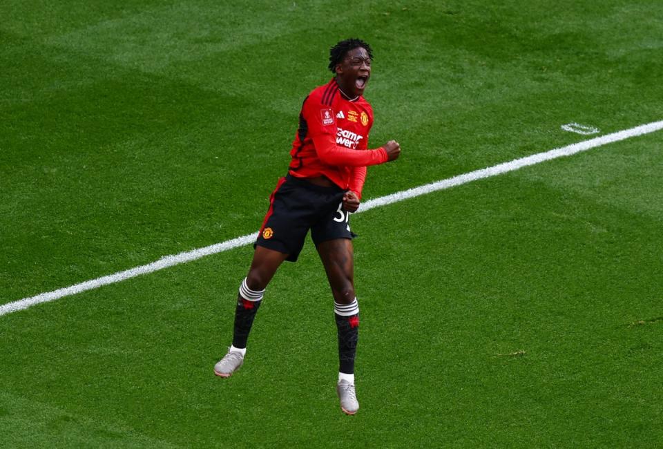 Kobbie Mainoo doubled Man United’s lead at Wembley (The FA via Getty Images)