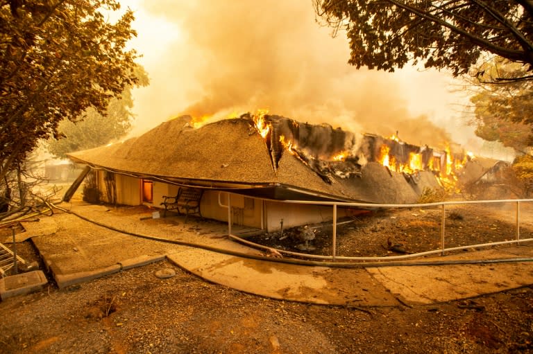 The Feather River Hospital burns down during the Camp fire in Paradise, California on November 8, 2018